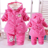 Baby Girls Cute 2Pc Plush and Warm Cotton Hooded Winter Coat & Pants Set.