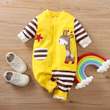 Baby Boys / Girls Cute Giraffe & Stripe Print Long-sleeve Jumpsuit