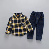 Baby Boys 2Pc Thick Velvety Flannel Shirt and Jeans Combo.