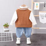 Kids 3Pcs Sweater Vest, shirt, & Pants Sets, For Both Girls & Boys