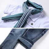 Baby Boys Stylish 2pc Sweater/Shirt With Tie or Scarf & Jeans Set.