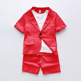 Boys Stylish 3Pc Suit. Short Sleeve Blazer, Tank Top And Shorts Set