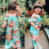Baby Fashionista 2Pc Floral Off Shoulder Crop Top & Long Split Pants Set.