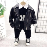 Boys 3Pc Fashion Faux Leather Jacket , Knitted Sweater, &  Jeans Set. {Items Also Available Separately}