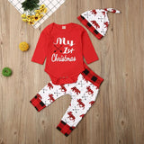 Baby's 3Pc "My First Christmas" Onesie,  Pant & Hat Set.