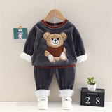 Kids 2Pc, Fleece Lined Cartoon Bear Pullover Sweater and Pant Set