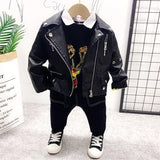 Boys 3Pc Fashion Faux Leather Jacket , Knitted Sweater, &  Jeans Set. {Items Also Available Separately}