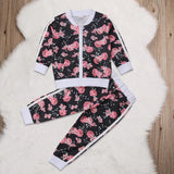 Baby Girls Sporty Floral Print Long Sleeve Sweatshirt and Pant Set