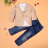 Boys Stylish 3Pc Set. Blazer, Long Sleeve Polo and Jeans