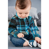 Baby Boys 2Pc Little Gentleman Plaid Onesie Button Down Shirt and Stylish Jeans Set.