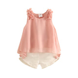 Girls Cute 2Pc Ruffle Shoulders Sleeveless Top and Shorts Set