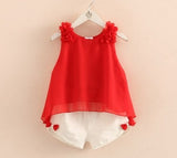 Girls Cute 2Pc Ruffle Shoulders Sleeveless Top and Shorts Set