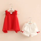 Girls Cute 2Pc Ruffle Shoulders Sleeveless Top and Shorts Set