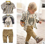 Boys Stylish 3pc Plaid Button Down, Long Sleeve Shirt and Pants Set