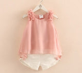 Girls Cute 2Pc Ruffle Shoulders Sleeveless Top and Shorts Set