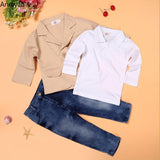 Boys Stylish 3Pc Set. Blazer, Long Sleeve Polo and Jeans