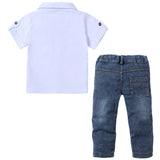 Baby Boys Stylish 2pc Sweater/Shirt With Tie or Scarf & Jeans Set.