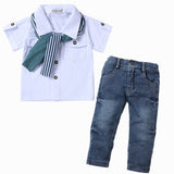 Baby Boys Stylish 2pc Sweater/Shirt With Tie or Scarf & Jeans Set.