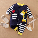 Baby Boys / Girls Cute Giraffe & Stripe Print Long-sleeve Jumpsuit