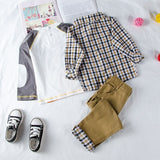 Boys Stylish 3pc Plaid Button Down, Long Sleeve Shirt and Pants Set