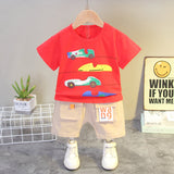 Kids 2Pc Summer Set, Cartoon Cars T-Shirt & Cargo Shorts