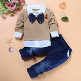 Baby Boys Stylish 2pc Sweater/Shirt With Tie or Scarf & Jeans Set.