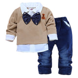 Baby Boys Stylish 2pc Sweater/Shirt With Tie or Scarf & Jeans Set.