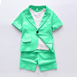 Boys Stylish 3Pc Suit. Short Sleeve Blazer, Tank Top And Shorts Set