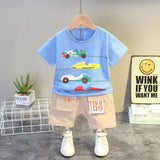 Kids 2Pc Summer Set, Cartoon Cars T-Shirt & Cargo Shorts