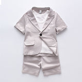 Boys Stylish 3Pc Suit. Short Sleeve Blazer, Tank Top And Shorts Set