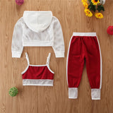 Baby Girls Sporty 3Pc Net Mid-Cropped Hoodie, Trendy Sports Top & Fashion Jogger Set.