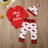 Baby's 3Pc "My First Christmas" Onesie,  Pant & Hat Set.