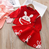 Baby Girls 2Pc Cartoon Bunny Sweater & Cute Skirt Set