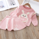 Baby Girls 2Pc Cartoon Bunny Sweater & Cute Skirt Set