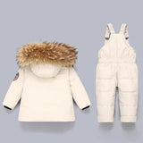 Boys & Girls Stylish 2Pc Warm Winter Snowsuit Sets, with Removable Parka Fur.