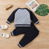 2pc Baby Boys Letter Patch Raglan Sleeve Cotton Jacket and Trousers Set for BaBy Clothes