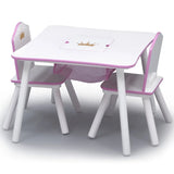 Girls Princess Crown Kids Table and Chair Set with Storage, Greenguard Gold Certified, White/Pink