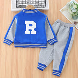 Kids Thick and Warm Sporty 2pc Letterman Jacket and Pants Set