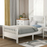Kids Twin Size Wood Platform Bed with Headboard and Footboard