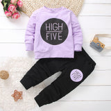 Baby Boy/Girl 2Pc "High Five" Print Pullover Sweater and Pants Set