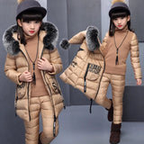 Girls 3Pc Warm Fur Hooded Puffer Vest Coat, Puffer Sleeves Shirt and Puffer Pants Set