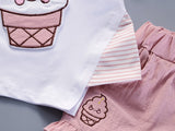 Girls 2Pc Short Sleeve Ice Cream or Cherry Print T-shirt and Shorts Set