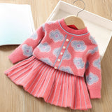 Girls Warm & Stylish 2Pc Knitted Sweaters and Pleaded Skirts Sets (Various Styles Available)