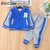 Kids Thick and Warm Sporty 2pc Letterman Jacket and Pants Set