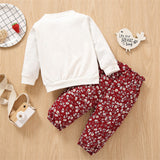 Baby Girls 2Pc Cotton Long-sleeve Cartoon Rabbit Print Sweatshirt and Floral Print Pants Set