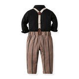 Toddler Boys Long Sleeve Bowtie Shirt & Suspenders Pant Fashion Set