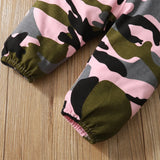 0-18 Months Baby Girl Long Sleeve Bodysuit, Pink Camouflage Pants & Stylish Headband Set