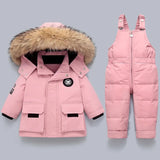 Kids Warm and Stylish Down Winter Snowsuits With Fur Hood.