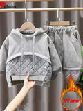 Kids 2Pc Plush Lined Baggy Hoodie Sweatshirt and Thick Jogger Pant Set
