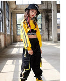 Girls Urban Hip Hop Style 3Pc Long Sleeve Cropped Shirt, Crop Top and Street Dance Cargo Pants Combo. (Each Item Also Available Separately)